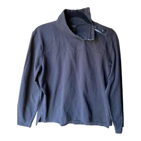 J.Crew Size S Black Long Sleeve 100% Cotton Button Shoulder Turtleneck - Picture 5 of 8